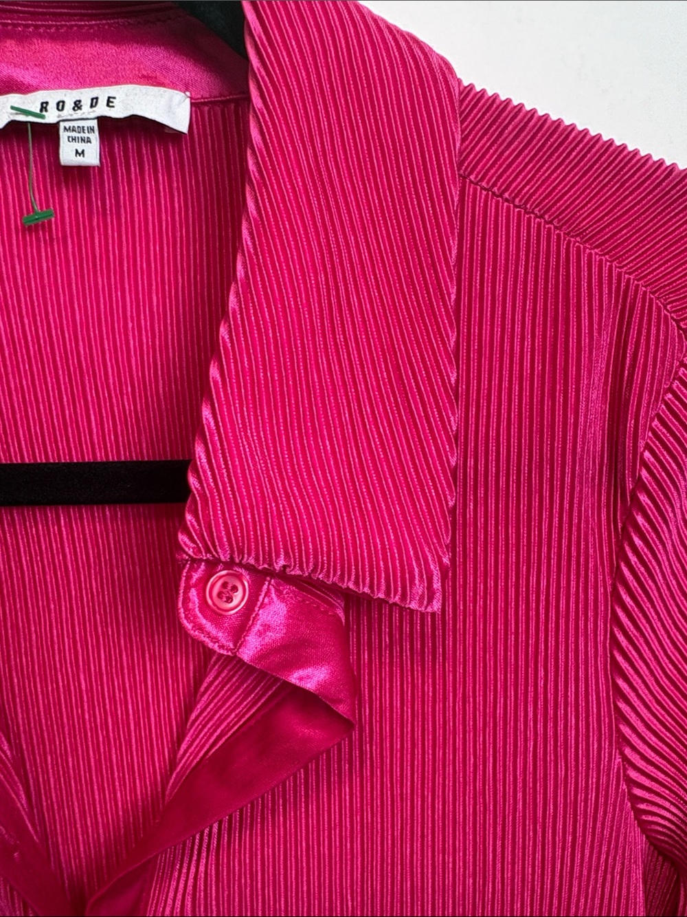Women's Fuchsia Button-Down Blouse with Textured Rib - Picture 8 of 10